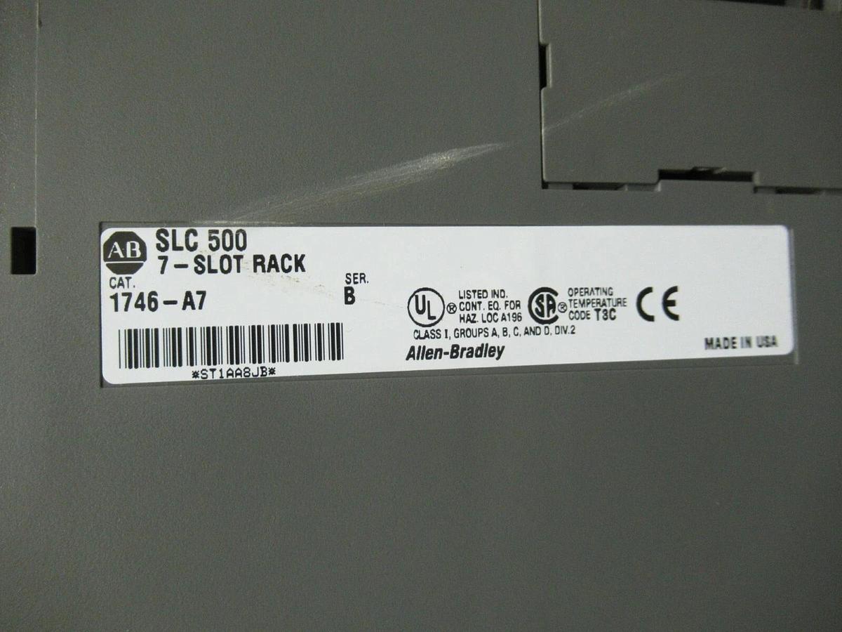 Used ALLEN BRADLEY SLC 500 POWER SUPPLY 1746-P2 SER. C W/ 1746-A7 SER.B 7 SLOT RACK