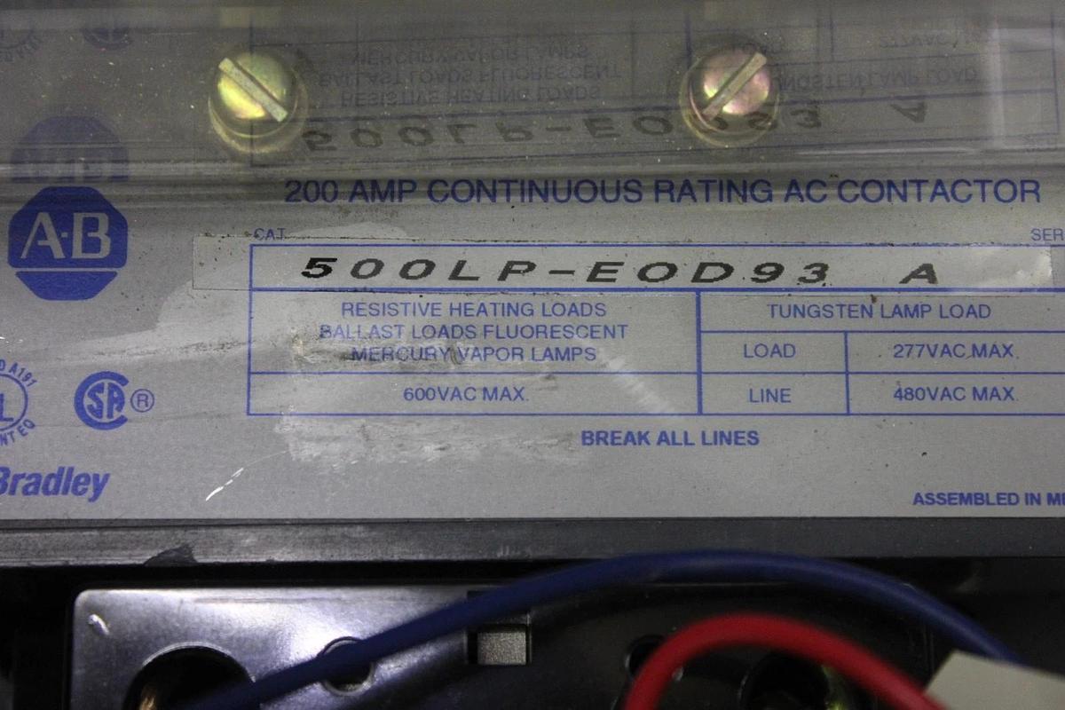 Used ALLEN BRADLEY CONTACTOR 500LP-EOD93 600 VAC 200 AMP 3-POLE 3-PHASE *WARRANTY*