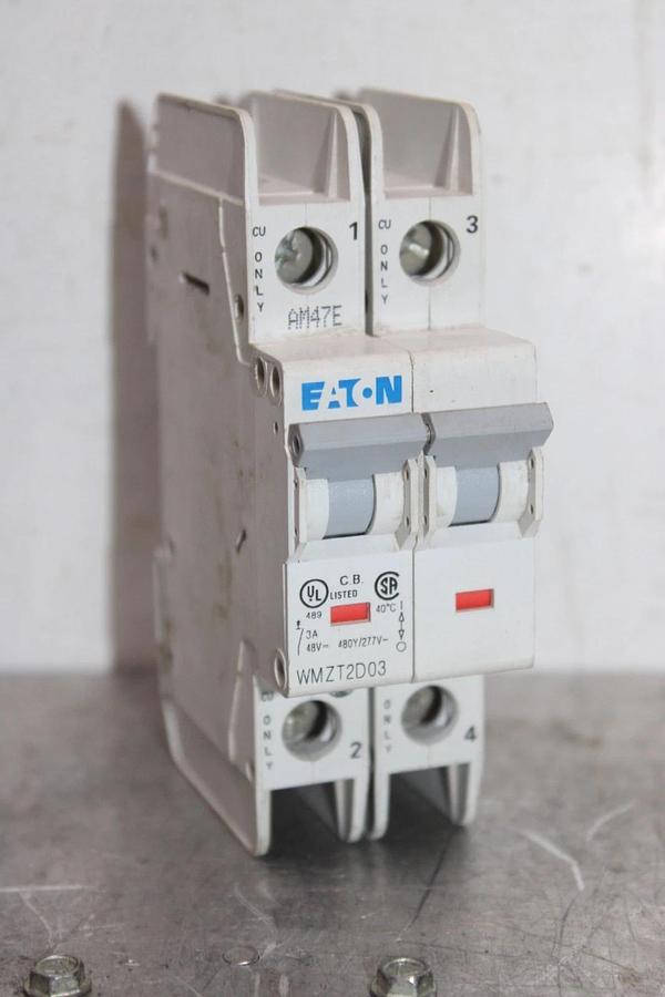 Used EATON CIRCUIT BREAKER WMZT2D03 2-POLE 3 AMP 277/480 VAC AM47E