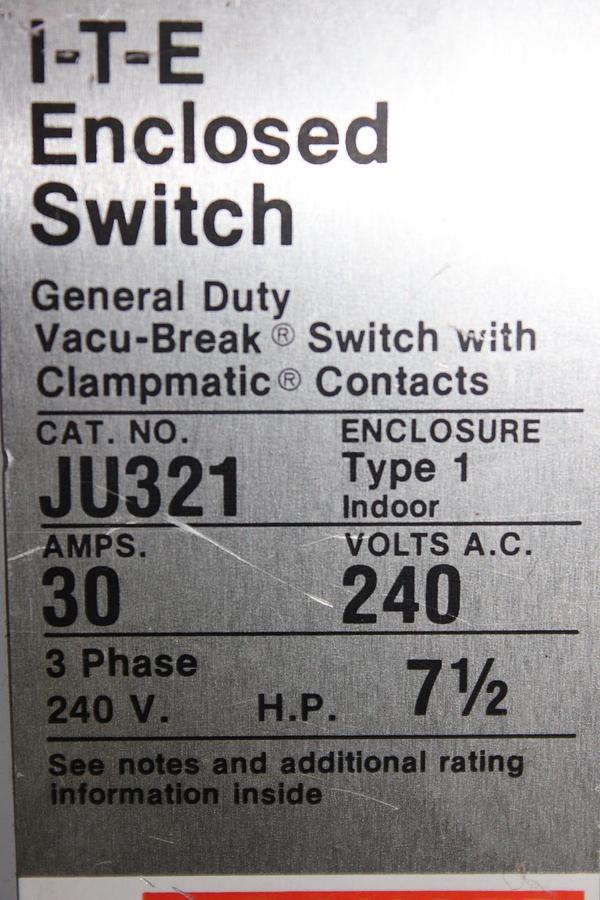 Used ALLEN BRADLEY DISCONNECT SWITCH 1494V-DS100 100 AMP 600 VOLT 30 HP 3-PHASE
