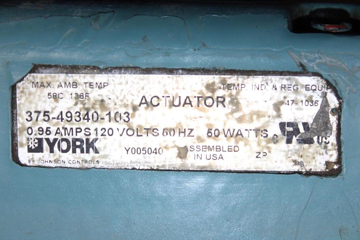 Used YORK HVAC MOTOR ACTUATOR 375-49340-103 0.95 AMP 120 VOLT 50 WATT 50/60 HZ