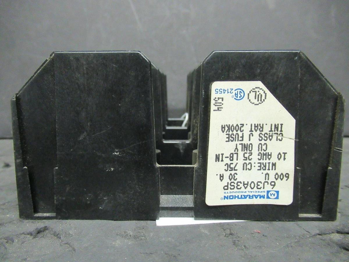 Used MARATHON FUSE HOLDER 6J30A3SP FOR 30 AMP 600 V CLASS J FUSES **WARRANTY**