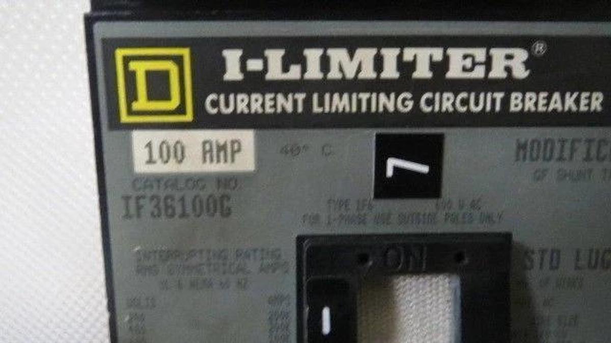 Used SQUARE D I LINE I-LIMITER BREAKER IF36100G 100 AMP 600 V GFM100IF GROUND FAULT