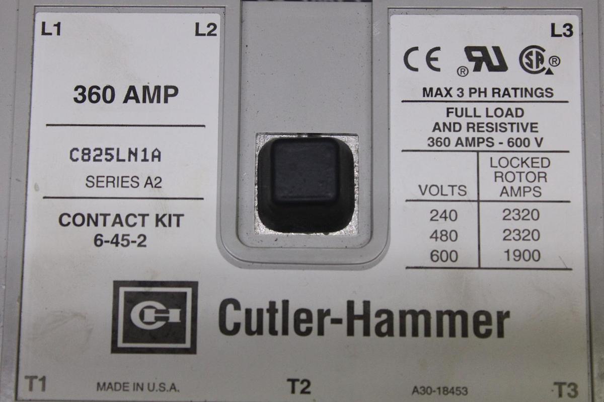 Used CUTLER HAMMER CONTACTOR C825LN1 600 VAC 360 AMP 3-POLE 3-PHASE