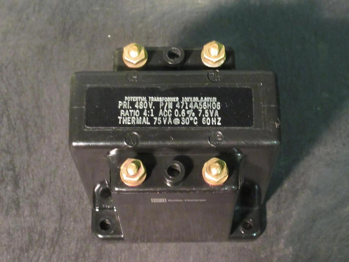Used CUTLER HAMMER POTENTIAL TRANSFORMER 4714A56H06 RATIO 4:1 480 VAC 50/60 HZ 7.5 VA