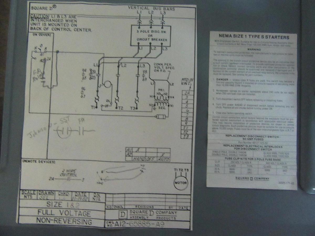 Used SQUARE D MCC FUSIBLE STARTER BUCKET 8998-NC-403 SER. B 12" MODEL: 4 NEMA 1