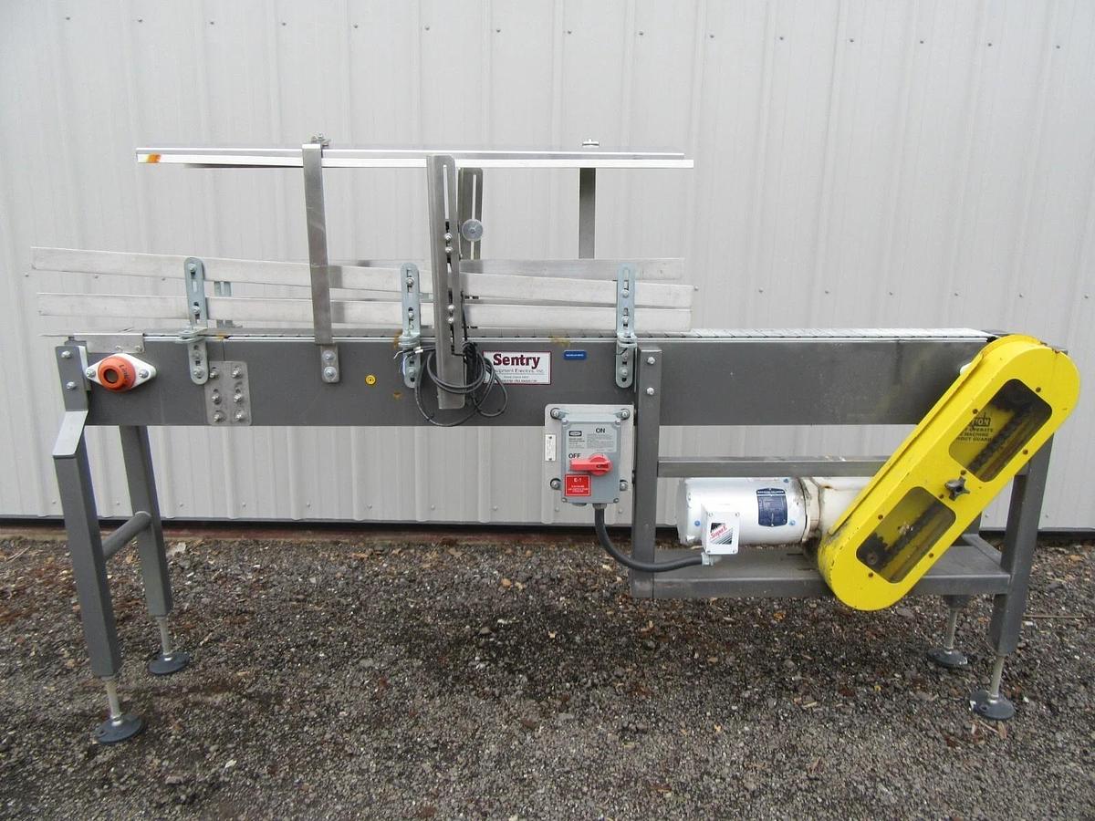 Used 4 1/2"  X 80" LONG SENTRY PLASTIC BELT BOTTLE CONVEYOR 1 HP 230/460 V 3 PH