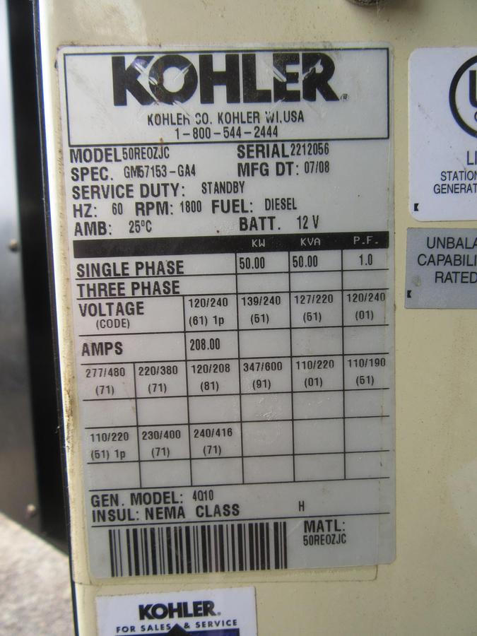 Used 50 KW DIESEL GENERATOR KOHLER 120/240V 50REOZJC ENCLOSED VIDEO