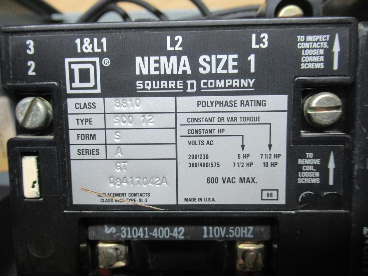 Used SQUARE D MCC MOTOR CONTROL STARTER 20" MODEL 5 W/ 8810SCO12 STARTER NEMA 1 10 HP