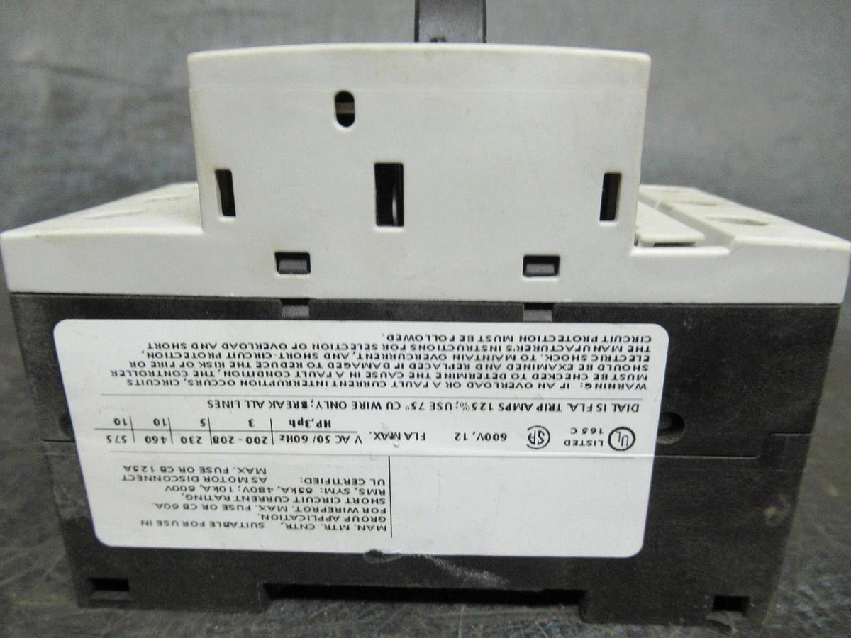 Used SIEMENS MANUAL MOTOR STARTER 3RV1011-1KA10 600 VOLT 12 AMP 10 HP G/070314