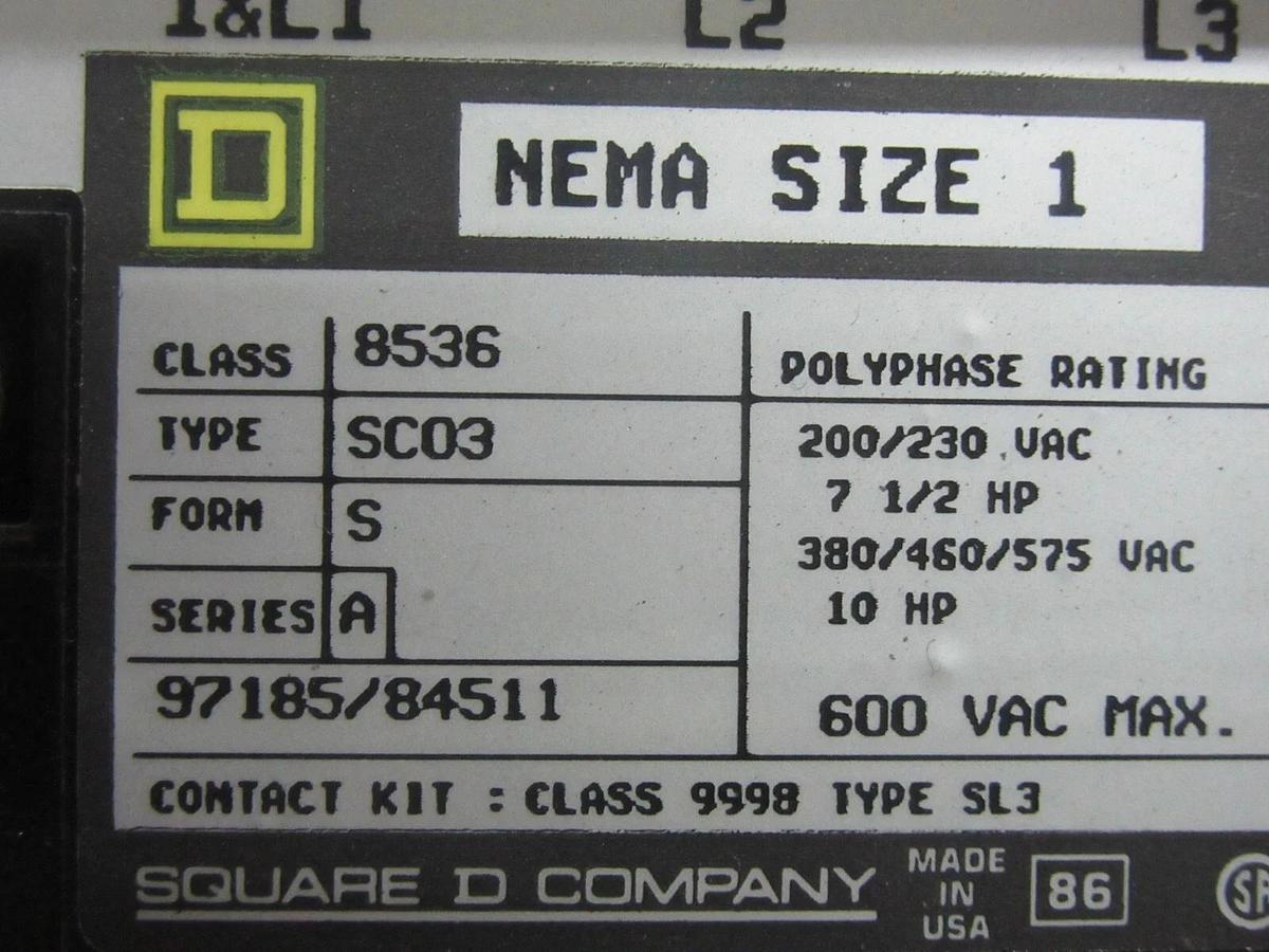 Used SQUARE D MCC FUSIBLE STARTER BUCKET 18" MODEL: 5 NEMA 1 W/8536-SCO3 *NO DOOR*