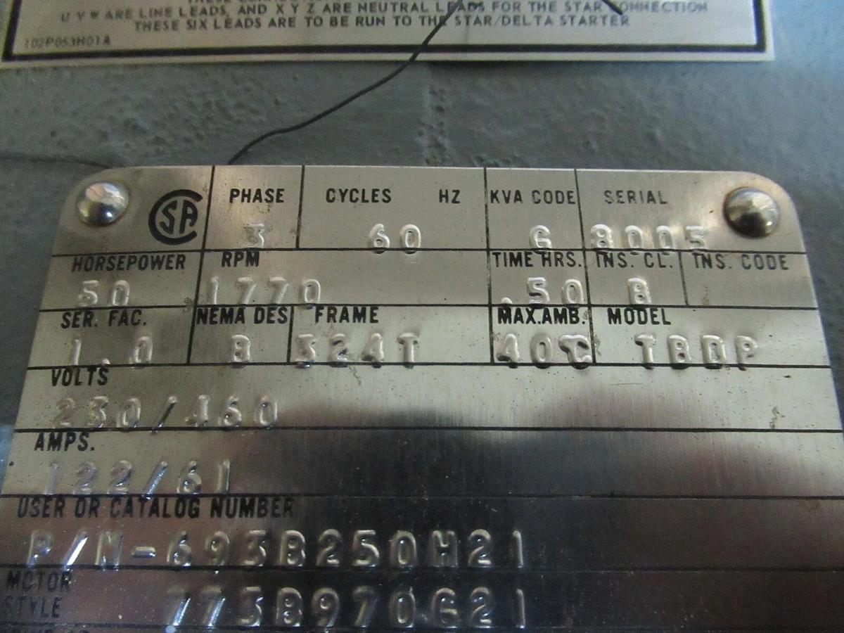 Used WESTINGHOUSE MOTOR 693B250H21 50 HP 3 PHASE 1770 RPM MODEL: TBDP FRAME: 324T