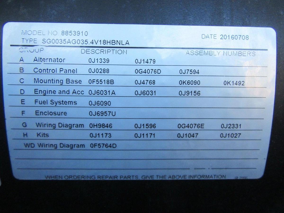 Used 35 KW GENERATOR GENERAC NATURAL GAS LP PROPANE 120/240 V 1 PH 30 KW 40KW 416 HRS