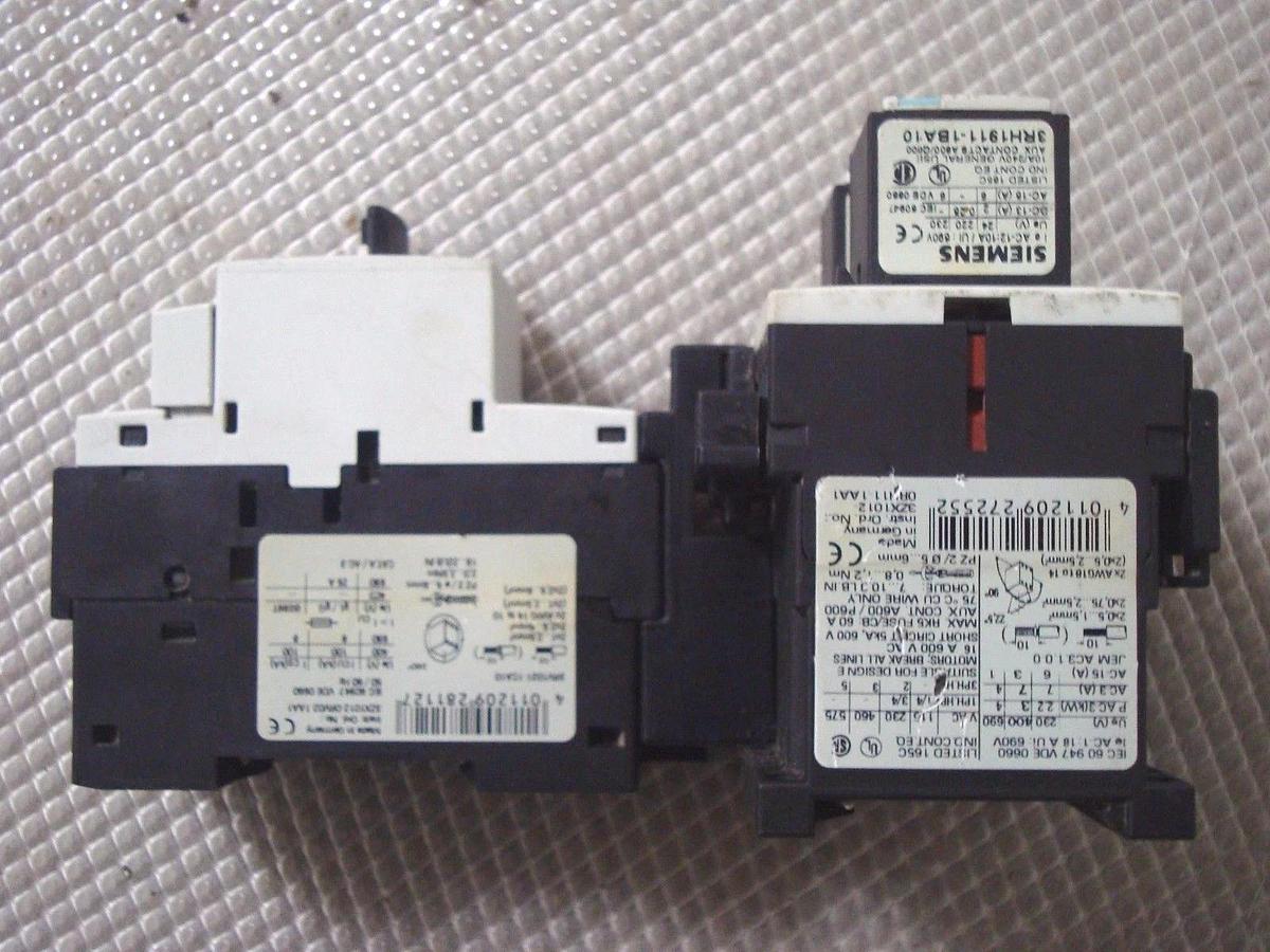 Used SIEMENS SIRIUS MOTOR START SET 1.8-2.5 AMP # 3RV1021-1CA10 W/ 3RT1015-1BB42 X 2