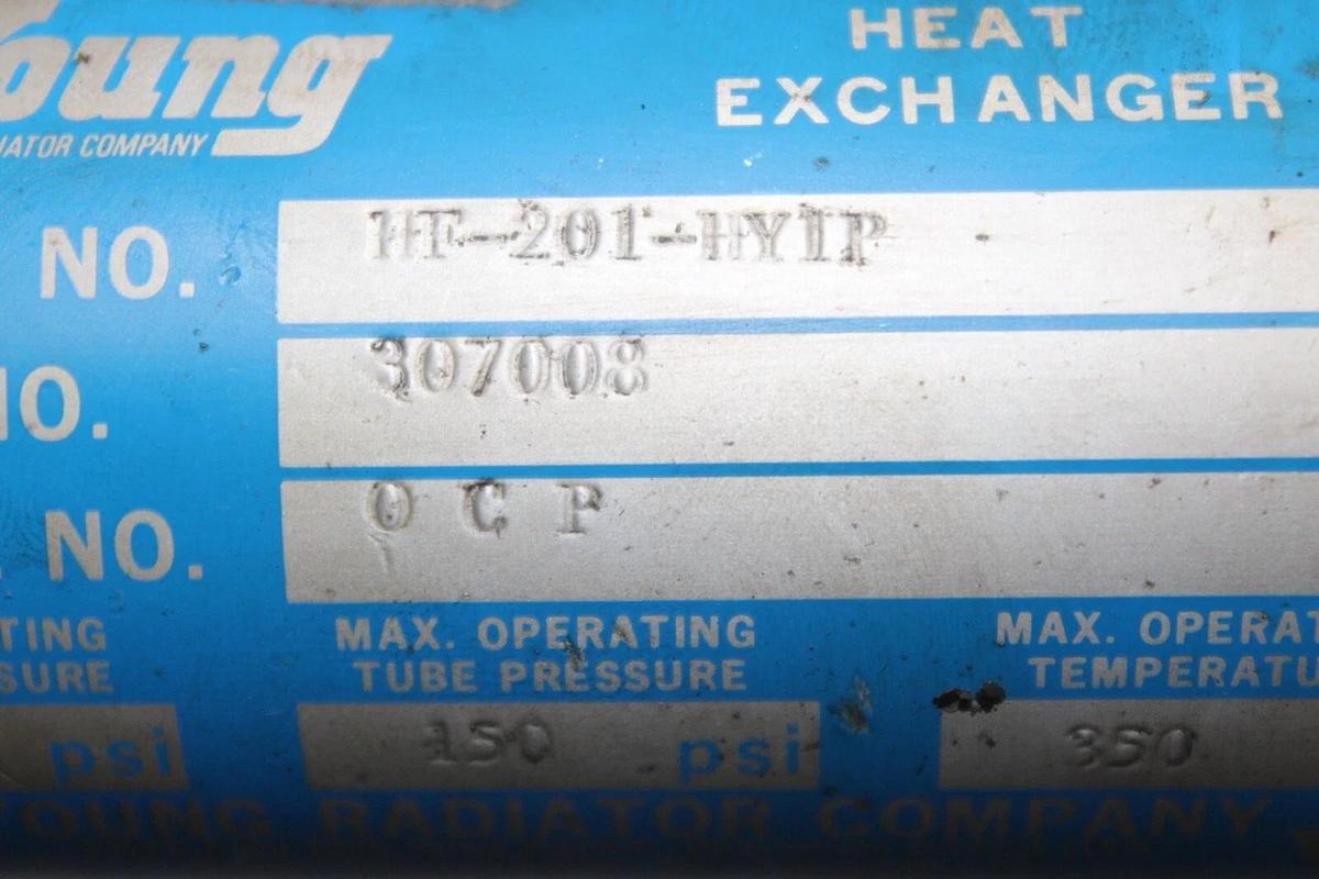 Used YOUNG HEAT EXCHANGER HF-201-HYIP 307008 250 PSI SHELL 150 PSI TUBE 350°F