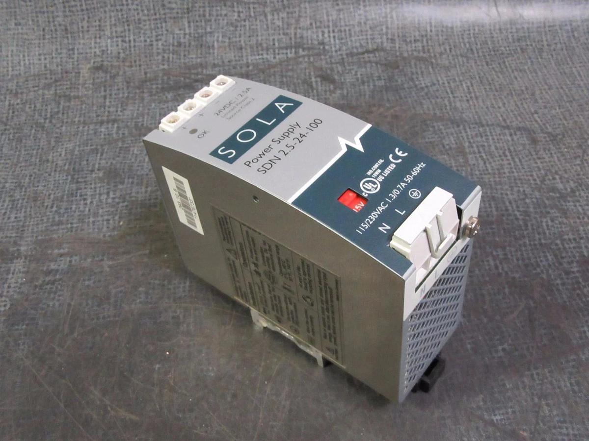 Used SOLA POWER SUPPLY 115/230 VAC IN 24 VDC 2.5 AMP MODEL: SDN2.5-24-100