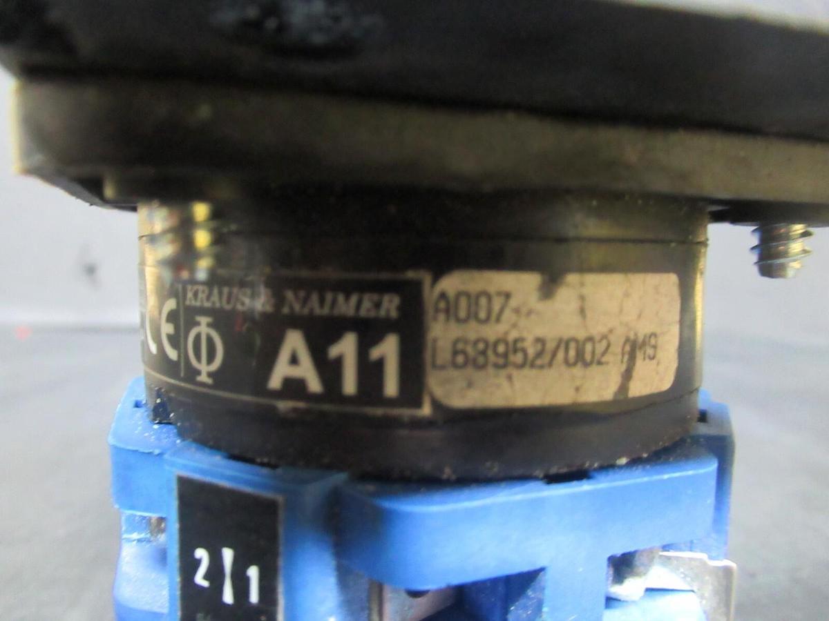 Used KRAUS + NAIMER ROTARY SWITCH A11 3 PHASE 600 VAC 10 AMP 1 HP L68952/002 AM9
