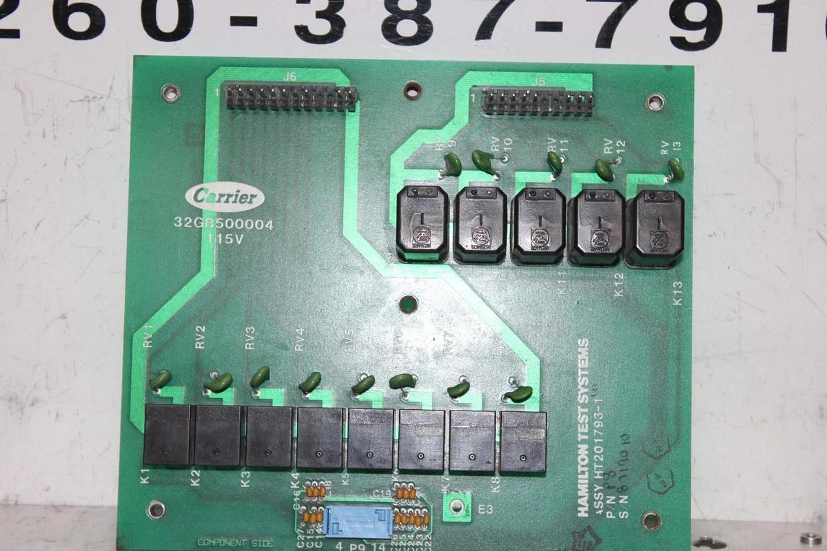 Used CARRIER HAMILTON TEST SYSTEM RELAY CIRCUIT BOARD HT201793-1 32GB500004 115V