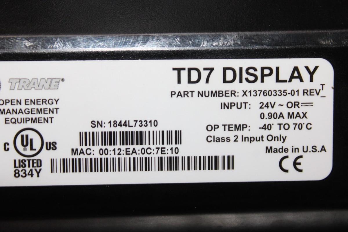 Used TRANE CHILLER DISPLAY AND CONTROL X13760335-01 REV. T 24 VOLT 0.9 AMP