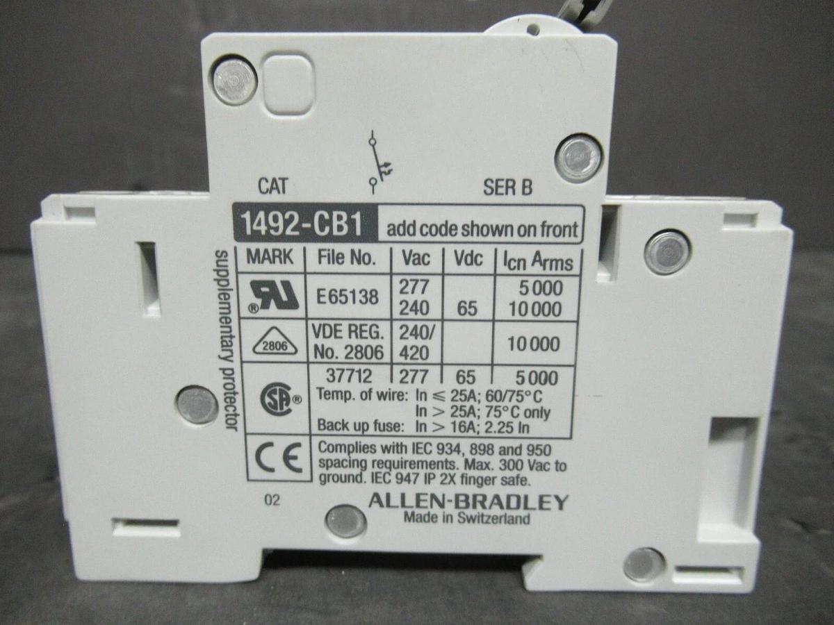 Used 5 AMP AB ALLEN BRADLEY SINGLE POLE BREAKER 1492-CB1 SER. B G050 277 VAC