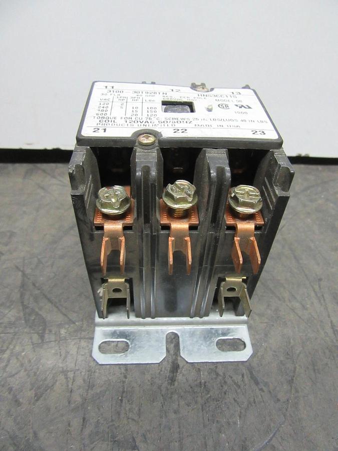 Used PRODUCTS UNLIMITED CONTACTOR 3100-30T928TN HN53CC115 600 VAC 30 AMP COIL: 120 V