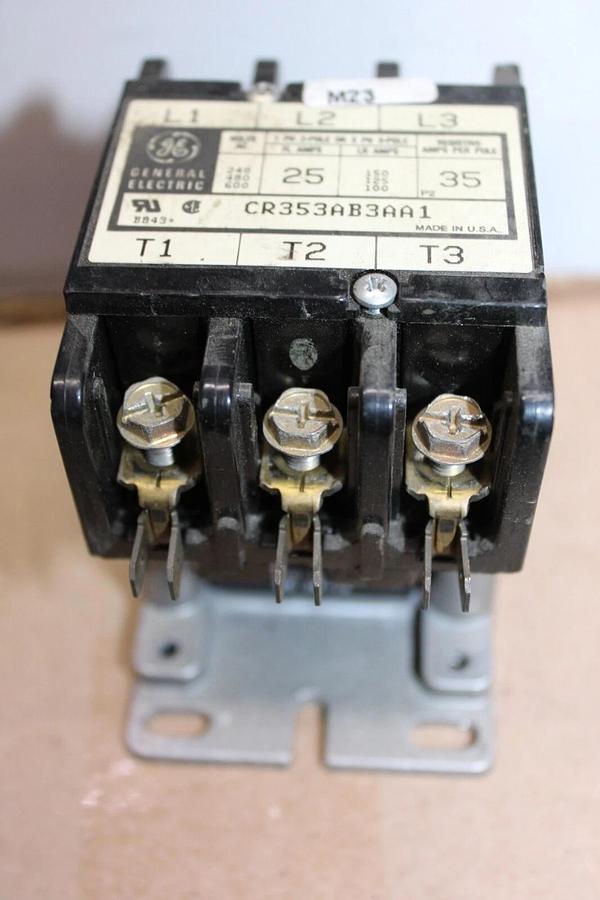 Used GENERAL ELECTRIC CONTACTOR CR353AB3AA1 25 AMP 600 VAC 3-PHASE 3-POLE COIL: 120V