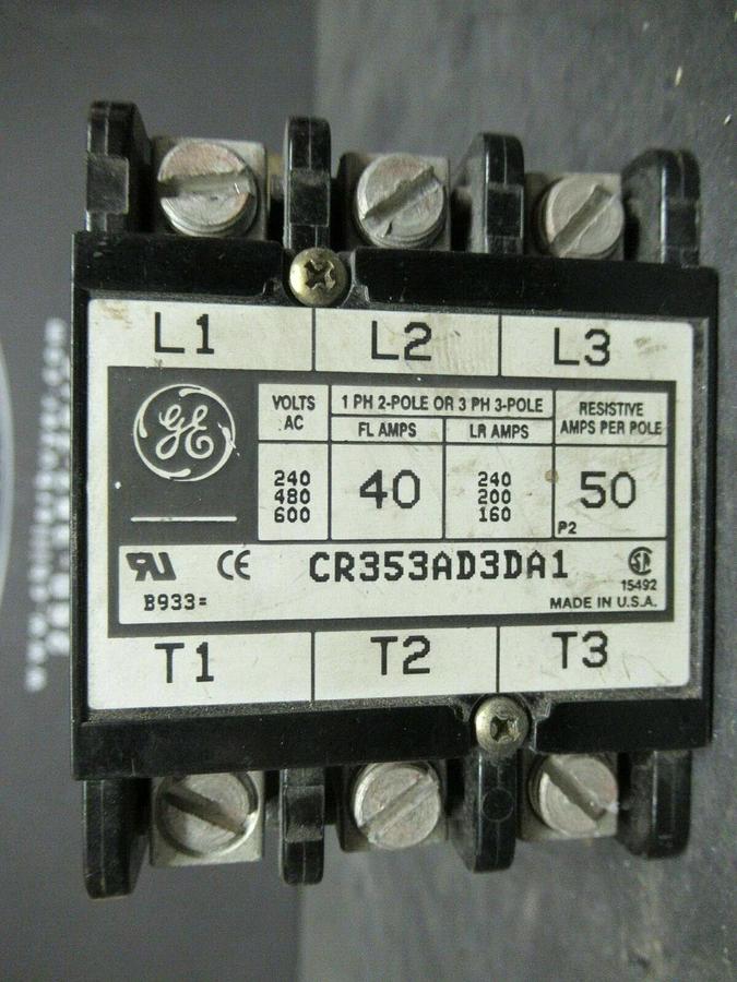 Used GE CONTACTOR CR353AD3DA1 40 AMP 600 VAC 50 AMP/RES **WARRANTY INCLUDED!**