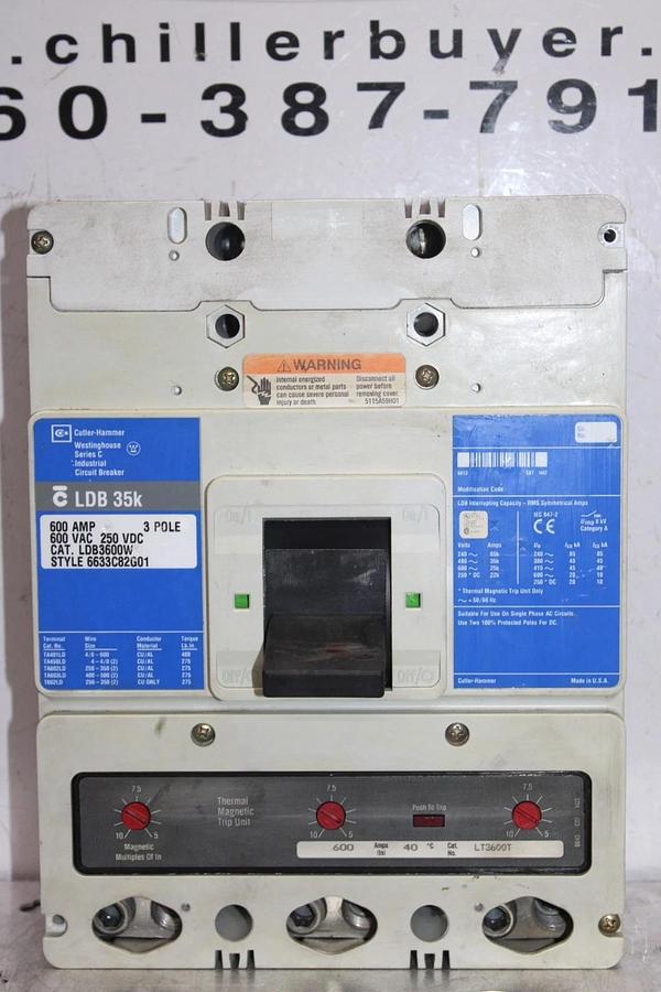 Used CUTLER-HAMMER CIRCUIT BREAKER LDB3600W 600 AMP 600 VAC 3-POLE LDB-35K