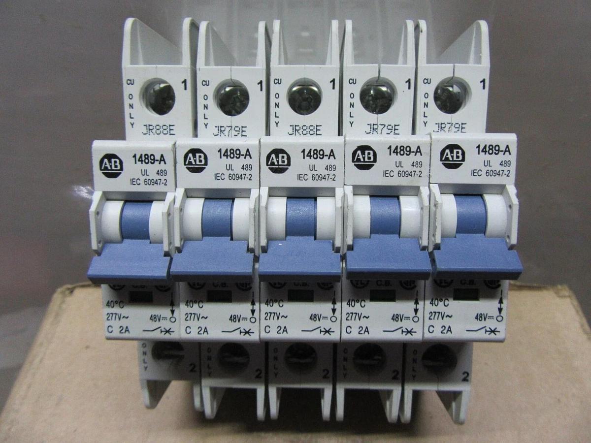 Used LOT OF 5 ALLEN BRADLEY 1489-A1C020 AB-5321 SINGLE POLE 277 VAC 2 AMP