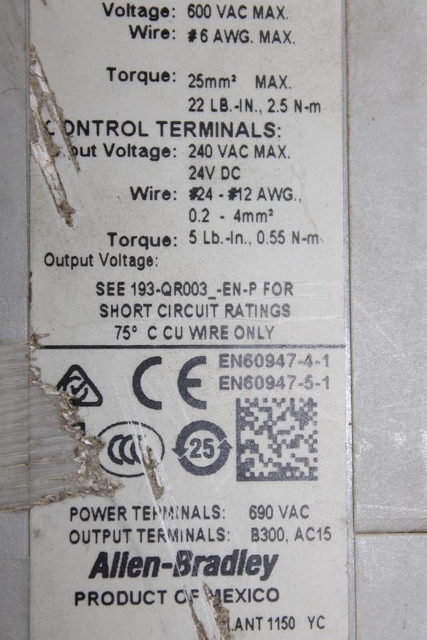 Used ALLEN BRADLEY DEVICENET OVERLOAD RELAY 592-EC1CC 193-ECPM2 5-25A 600V