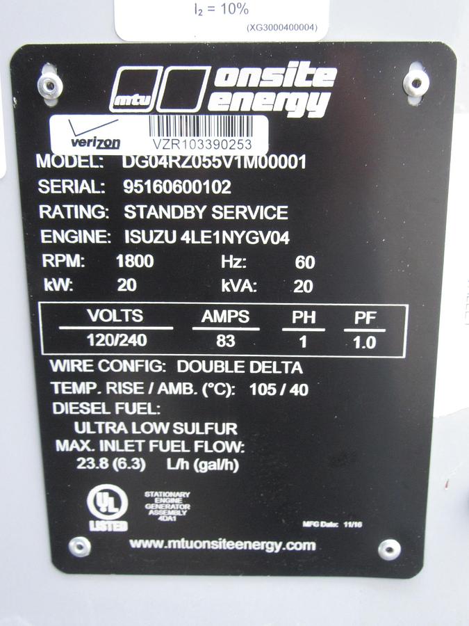 Used 20 KW DIESEL GENERATOR MTU 120/240 V 4LE1 ISUZU SOUND ENCLOSED 116 HRS  VIDEO