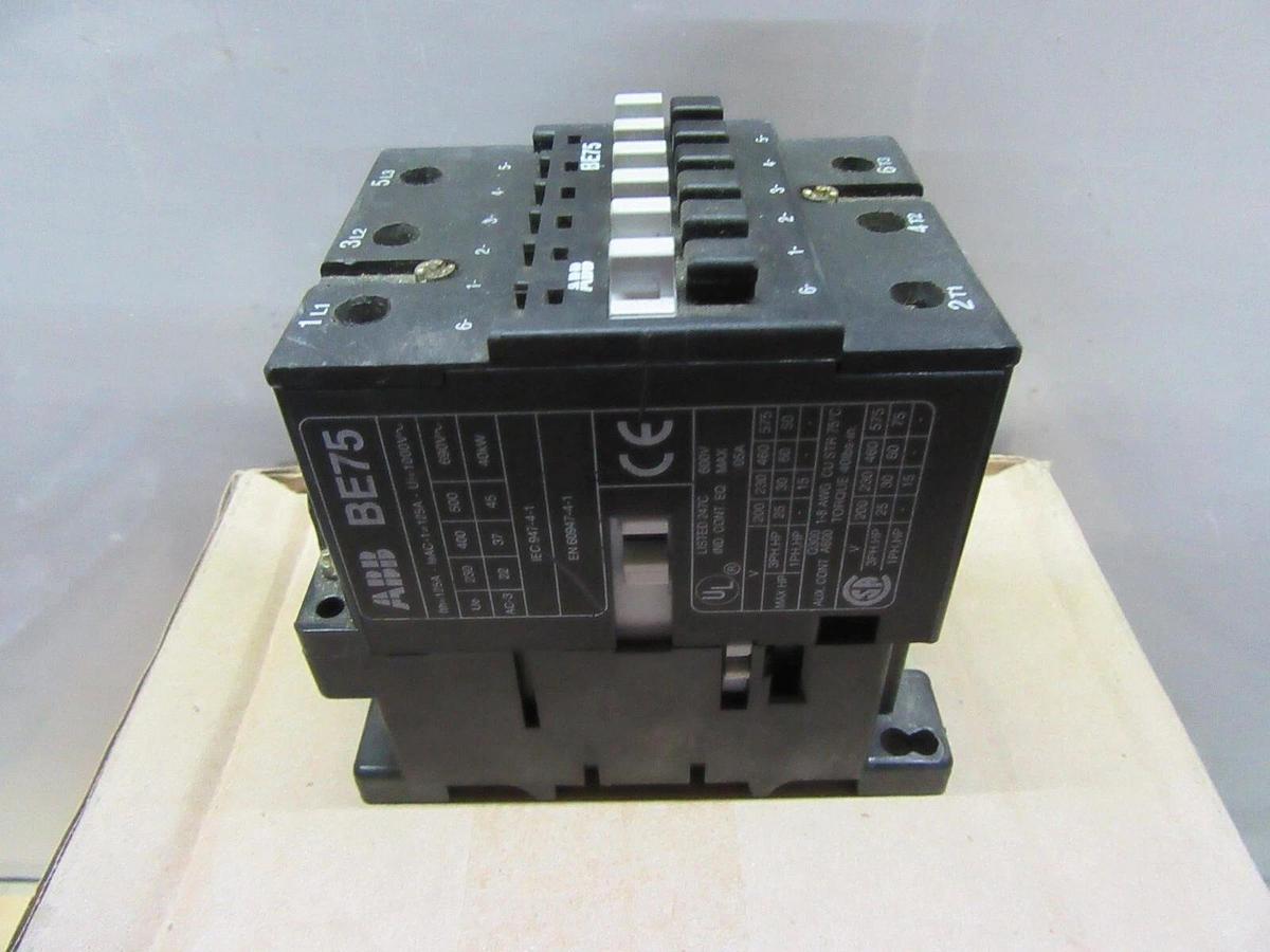 Used ABB CONTACTOR BE75 600 VAC 105 AMP 75 HP 3-PHASE 3-POLE COIL: 24 VDC