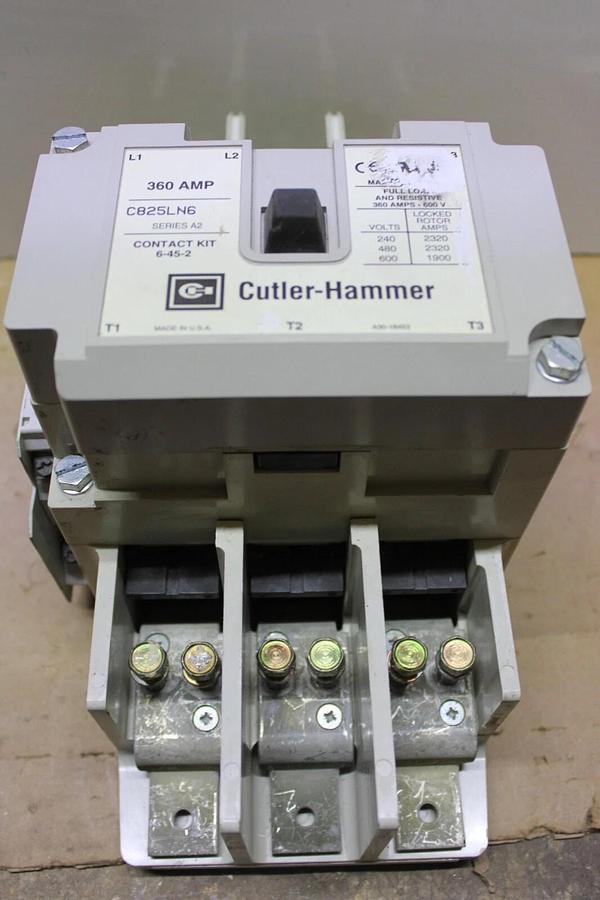 Used CUTLER HAMMER CONTACTOR C825LN6 360 AMP 600 VOLT 3-POLE 3-PHASE COIL: 120 VOLT