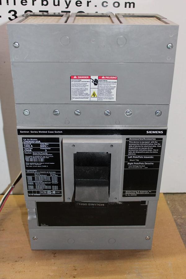 Used SIEMENS MOLDED CASE SWITCH CND63S120A 1200 AMP 600 VAC 3-POLE W/ MOUNT