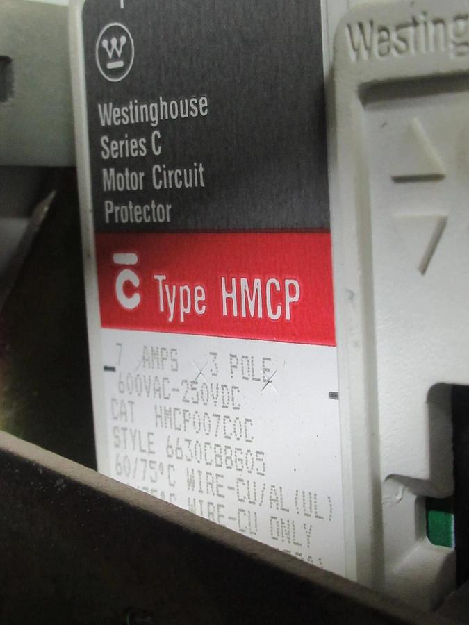 Used CUTLER HAMMER MOTOR CONTROL BUCKET 12" NEMA SIZE 1 STARTER 600 V 7 AMP BREAKER