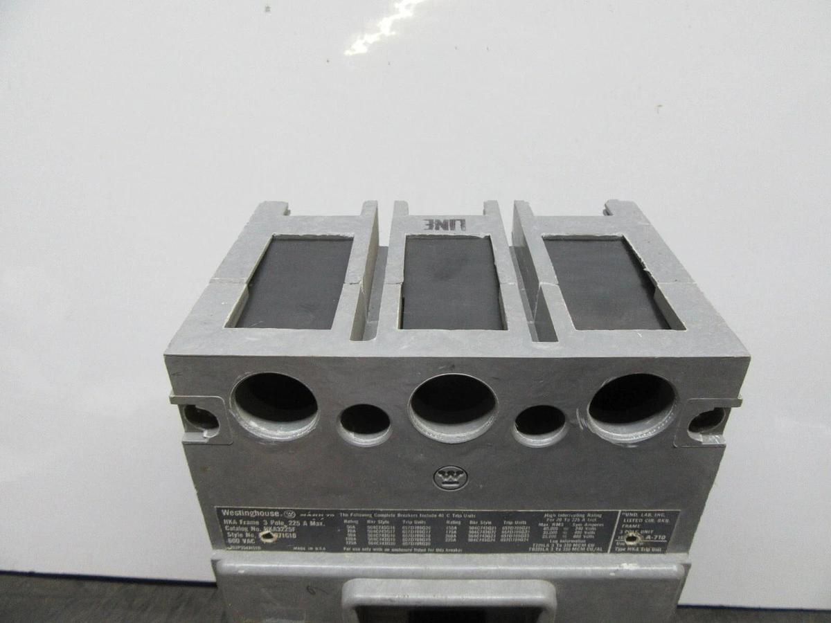 Used WESTINGHOUSE 3-POLE CIRCUIT BREAKER HKA3225F 225 AMP FRAME 100 AMP TRIP 600 VAC