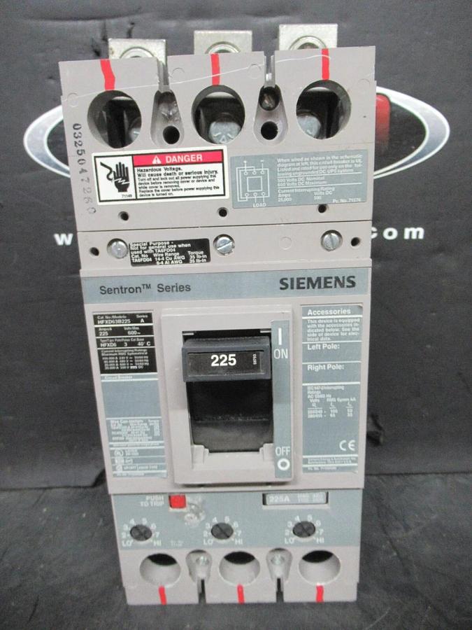 Used SIEMENS SENTRON BREAKER HFXD63B225 225 AMP 600 VAC 3-POLE TYPE: HFXD6