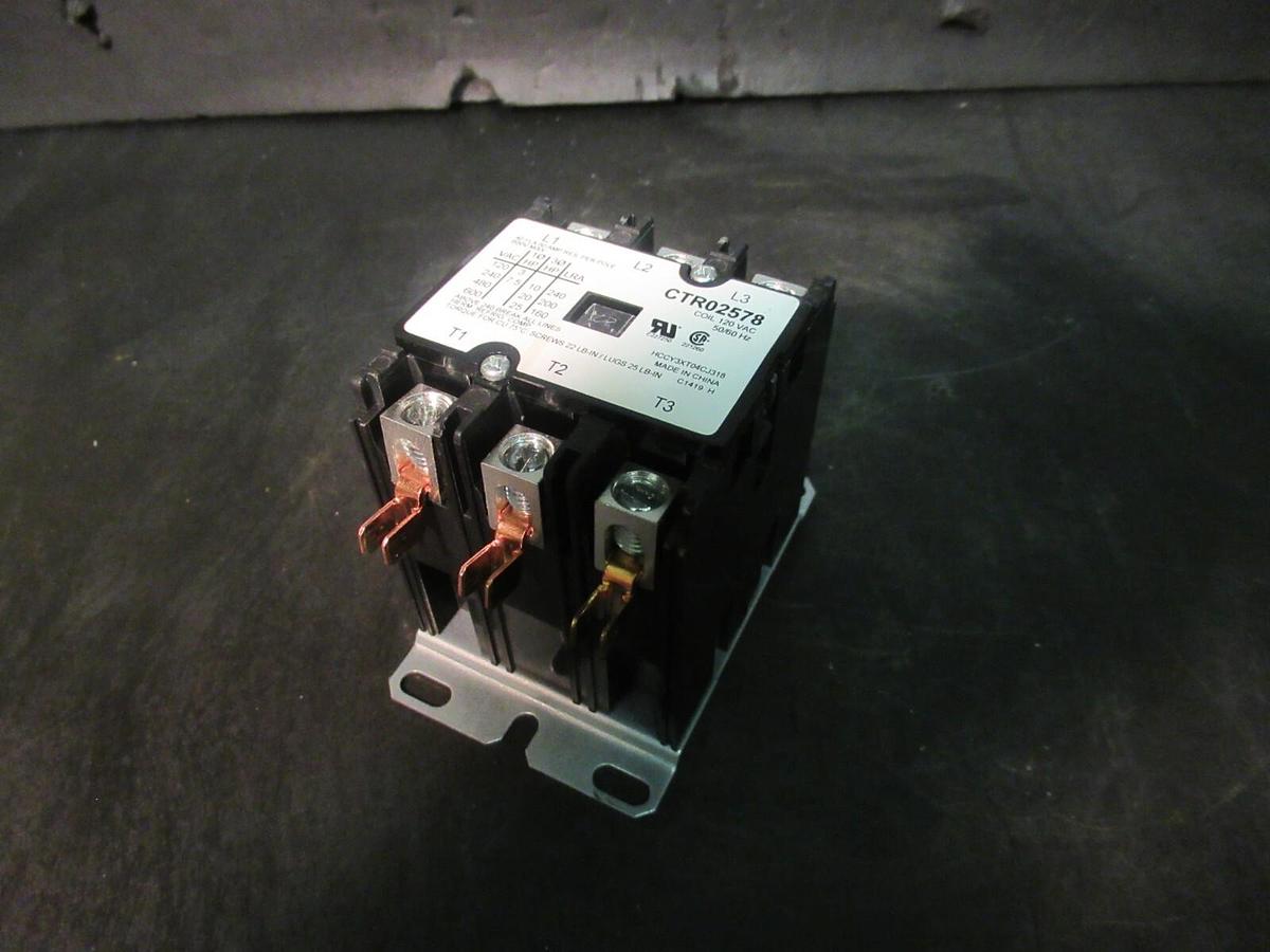 Used TRANE 3-PHASE CONTACTOR CTR02578 600 VAC 50 AMP 25 HP COIL: 120 VAC