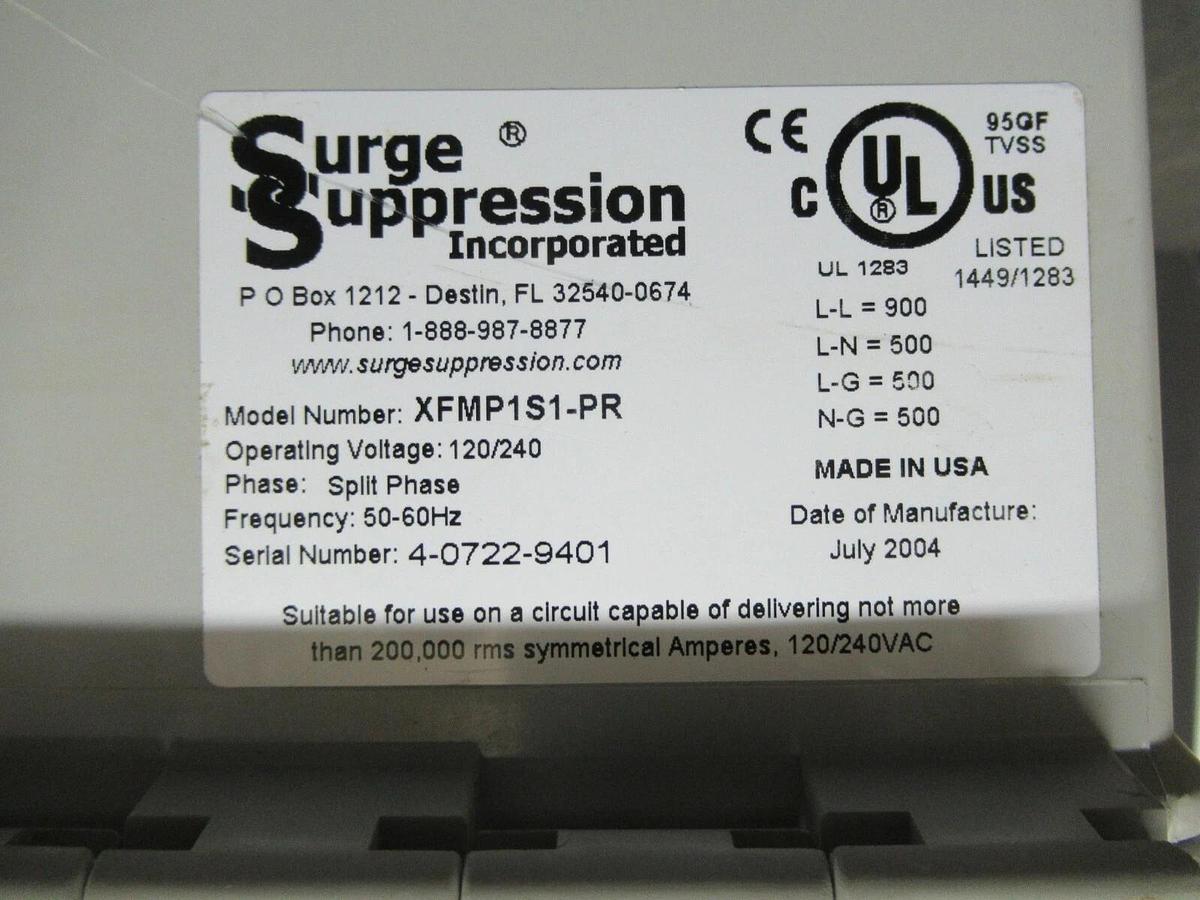Used SURGE SUPRESSION INC. MP1S1-PR 120 /240 VAC SUPRESSOR SINGLE SPLIT PHASE 4X ENCL
