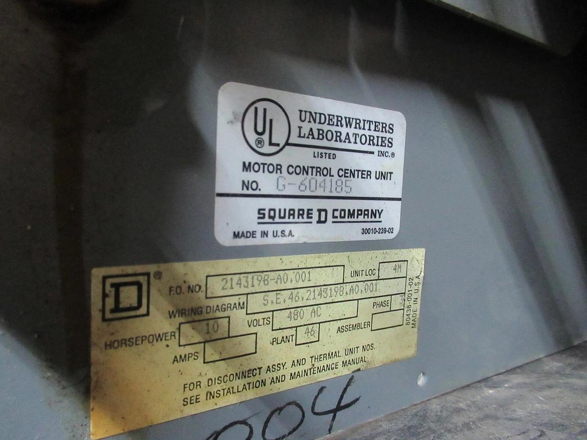 Used SQUARE D MCC MOTOR CONTROL STARTER 12" MODEL 5 W/ NEMA SIZE 1 8536SCO3 30 AMP