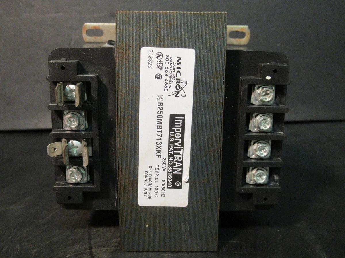 Used IMPERVITRAN MICRON CONTROL TRANSFORMER B250MBT713XKF 240 VA 220/480 VAC
