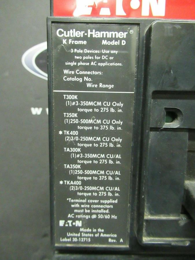 Used 400 AMP CUTLER HAMMER MOLDED CASE SWITCH KS36040YD 600 VAC **WARRANTY**