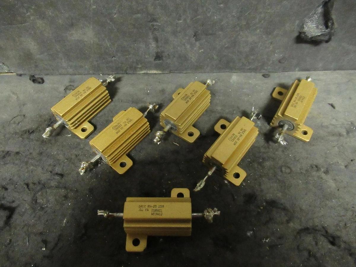 Used (6 QTY) VISHAY DALE RH-25 25 WATT 0.5 OHM ALUMINUM POWER RESISTORS MI9402 1%