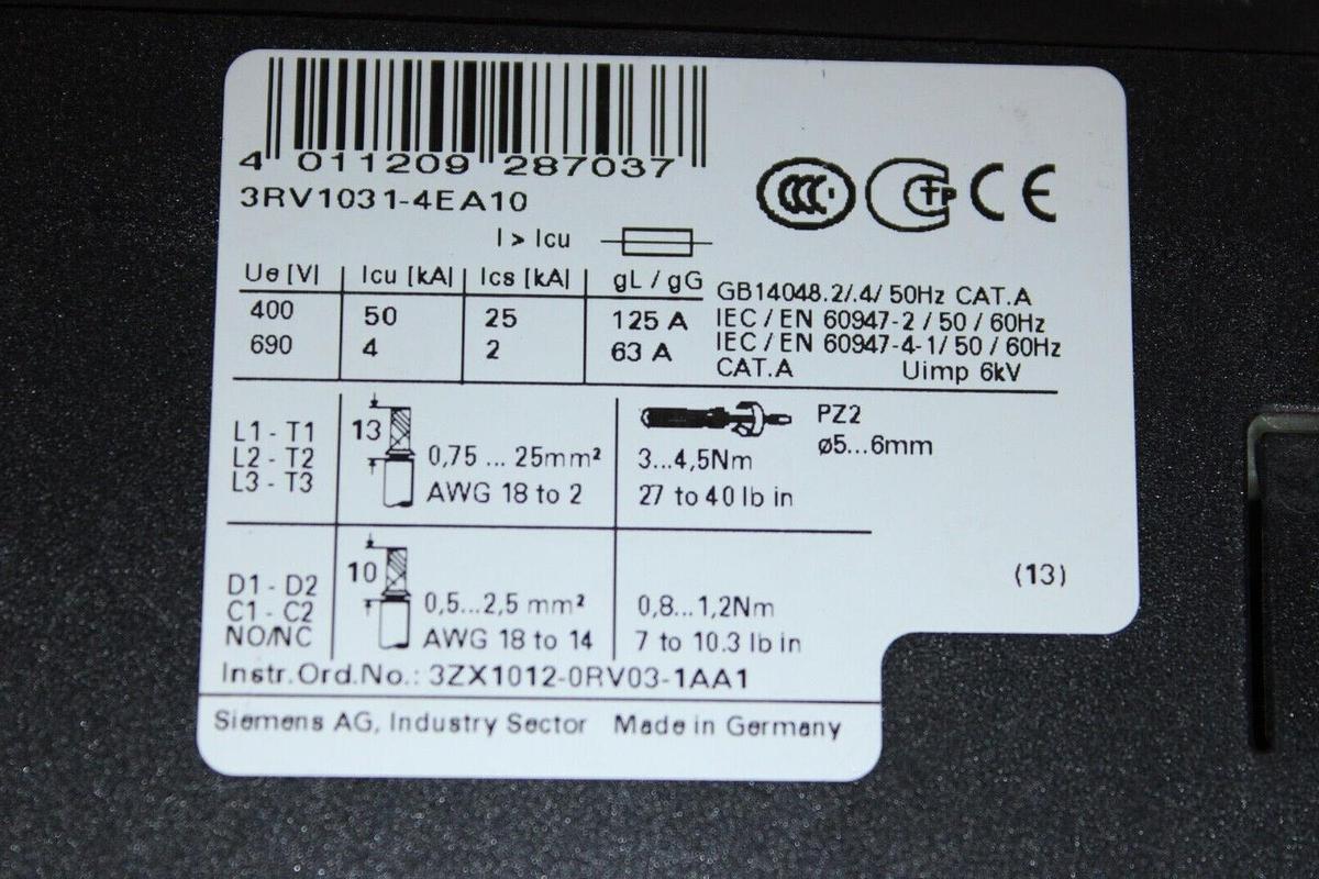 Used SIEMENS MANUAL MOTOR CONTROLLER 22-32 AMP 600 VAC 3 PHASE MODEL: 3RV1031-4EA10