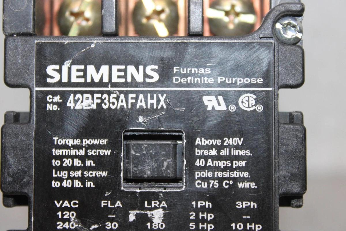 Used SIEMENS CONTACTOR 42BF35AFAHX 600 VAC 30 AMP 15 HP COIL: 110/120V