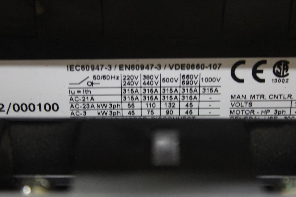 Used EATON DISCONNECT SWITCH P5-315 DE18F42042/000100 600 VOLT 300 AMP 100 HP