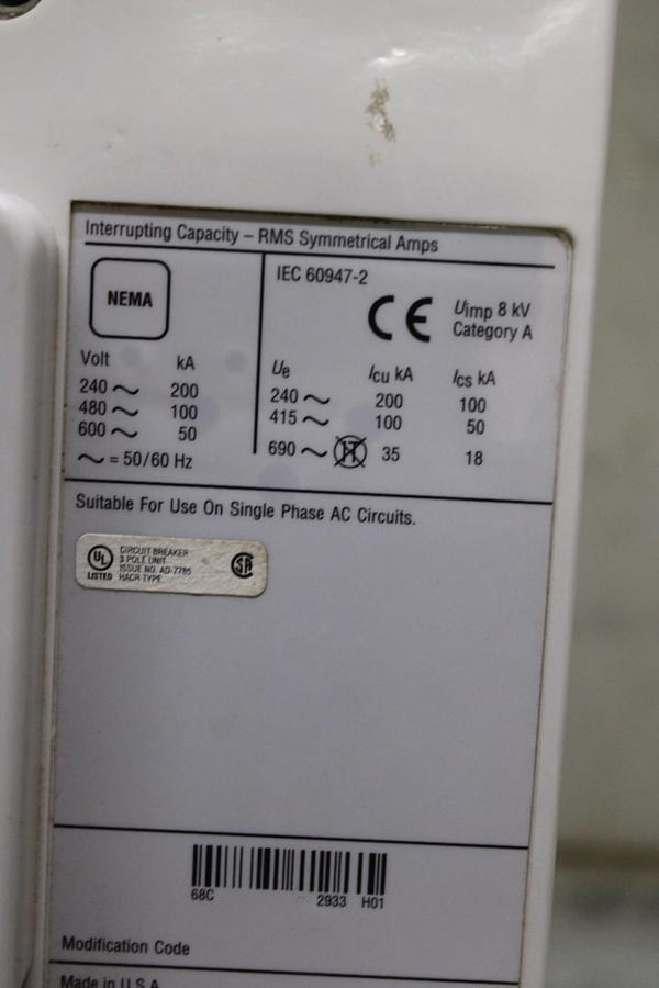 Used YORK / EATON CIRCUIT BREAKER 1000 AMP 600 VAC 3-POLE **WARRANTY INCLUDED**
