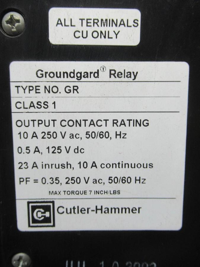 Used CUTLER-HAMMER GROUNDGARD RELAY 5264C09H02 250 VAC 10 AMP 60 HZ CLASS 1