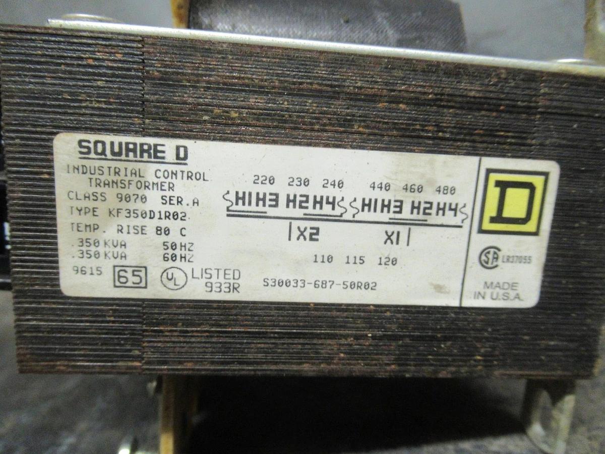 Used SQUARE D TRANSFORMER 9070KF350D1R02 350VA 50/60HZ INPUT:240/480V OUTPUT:110-120V