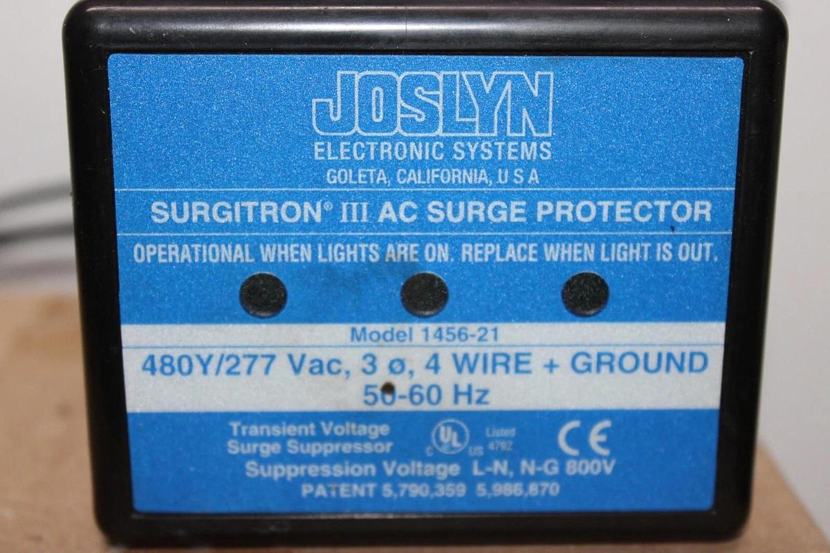Used JOSLYN SURGITRON III AC SURGE PROTECTOR 1456-21 480Y/277 VAC 3-PHASE 4-WIRE